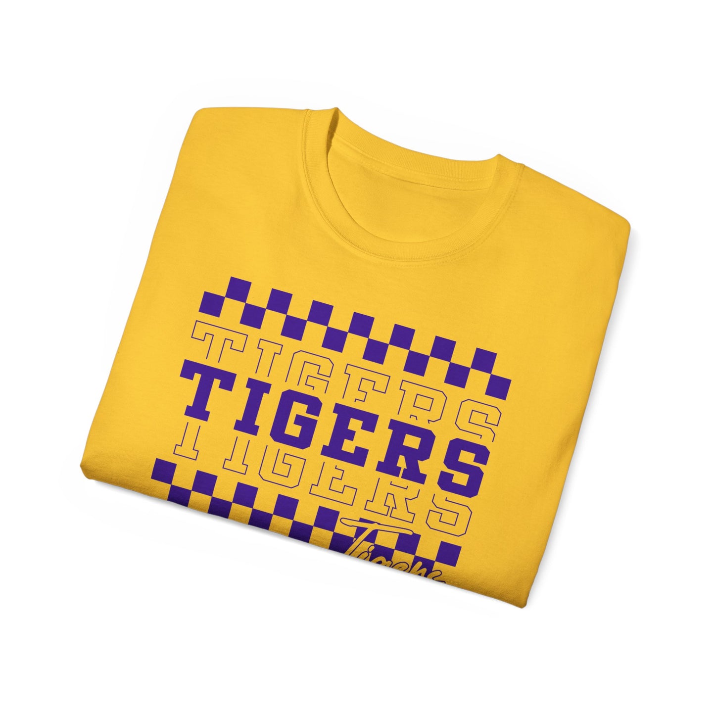 LSU Gold Day, Retro Tigers, Checkerboard Football Tee, Cute Football T-Shirt, Gift for Sports Lovers, Unique Football Apparel, Casual Everyday Wear