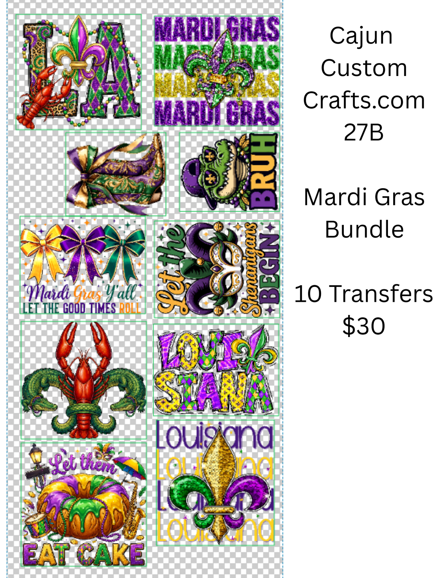 Mardi Gras - DTF Transfer Bundle, 10 Transfers