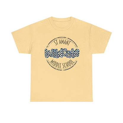 SAMS Wildcats with a black checkered style, Whimsical on a Unisex Tshirt, St Amant Middle School