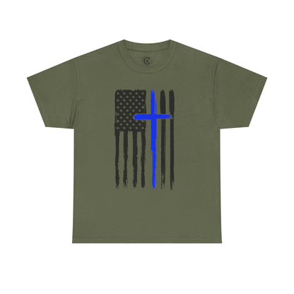 Thin Blue Line, Cross, Flag Graphic Tee, T-Shirt, Unisex Humor Shirt, Gifts for Friends, Casual Wear, law enforcement