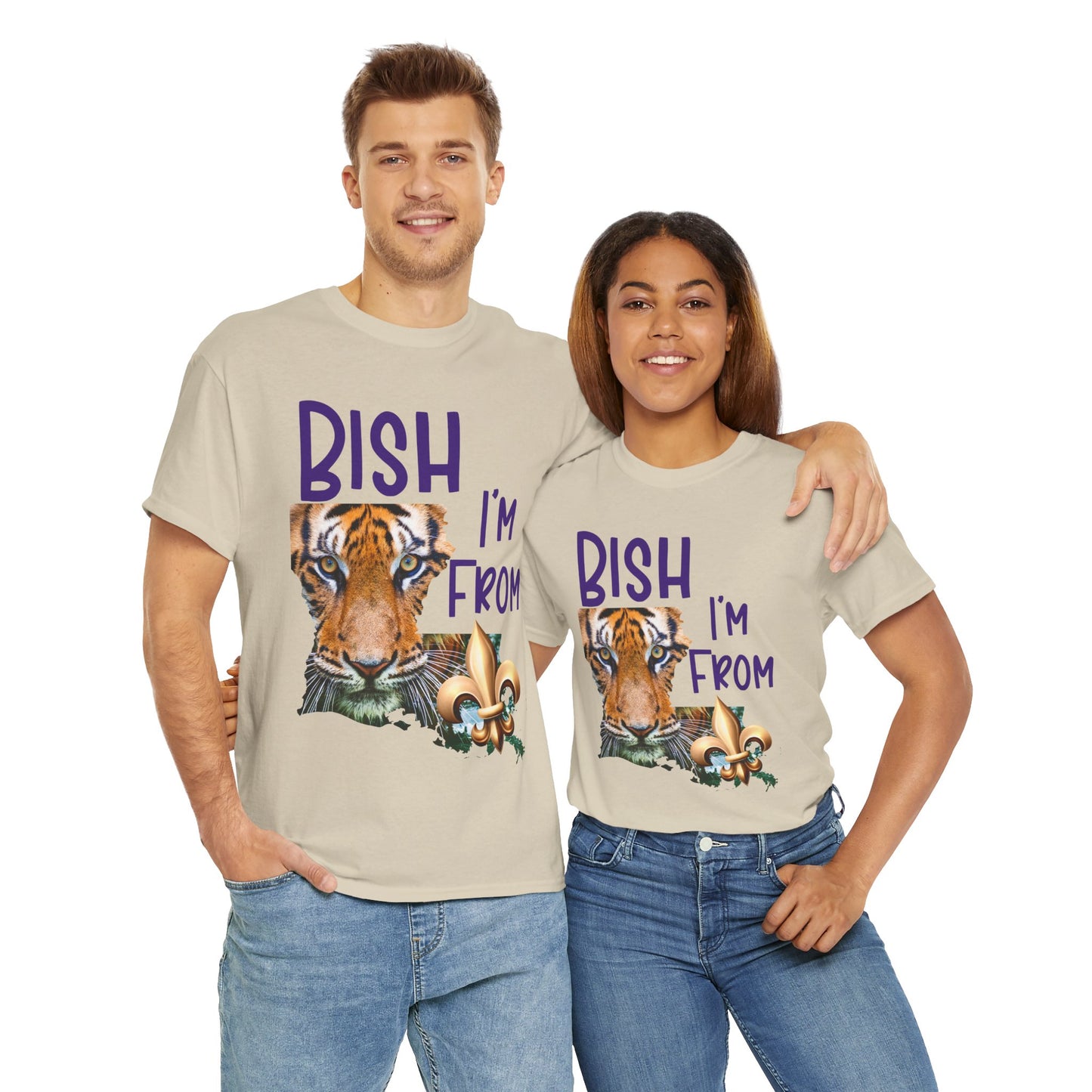 I'm From Louisiana, Unisex Heavy Cotton Tee with Tiger Design, game day, Tigers, Fleur De Lis, Tiger Face