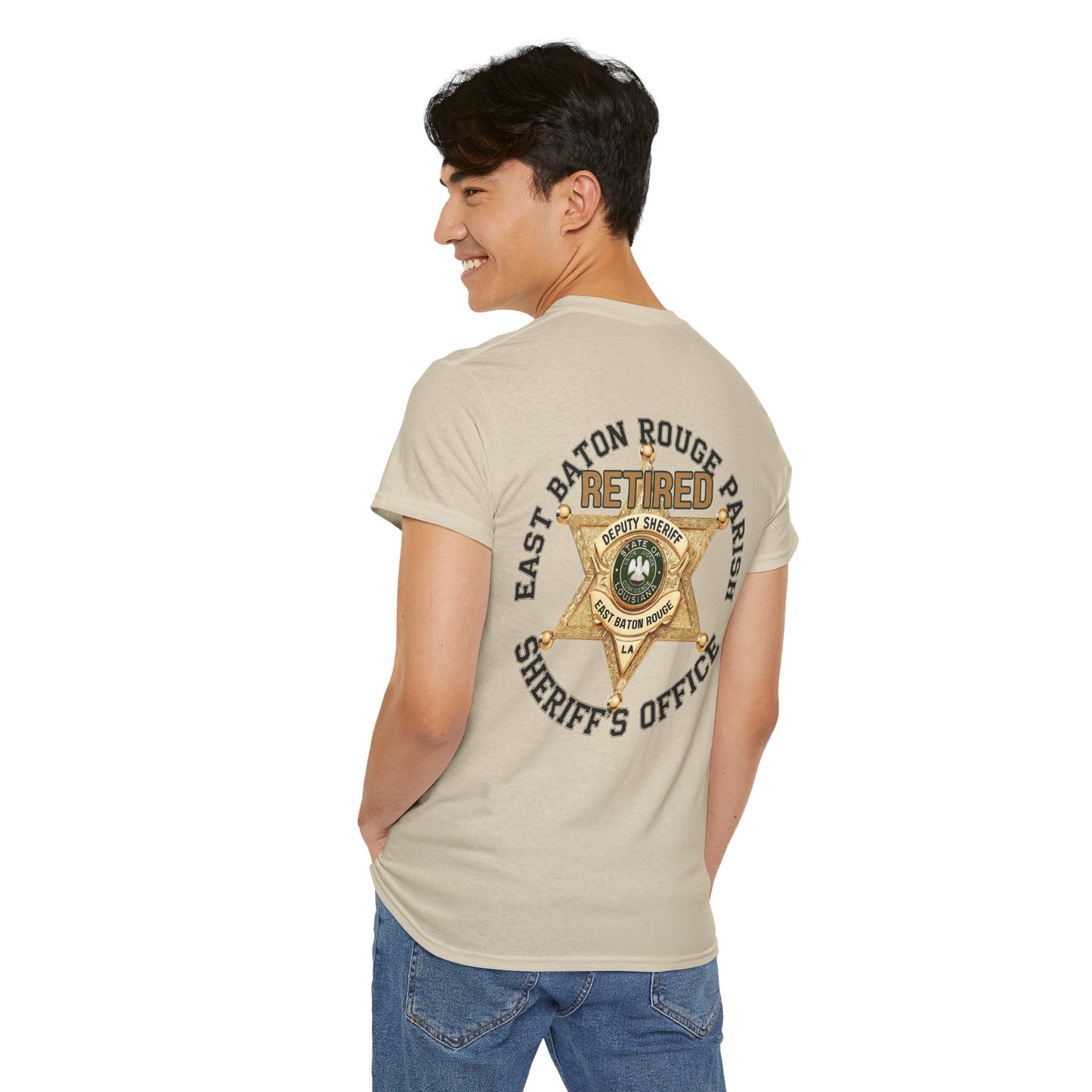 Pocket Front, Design on Back EBRSO Badge Retired Sheriff Heavy Cotton Tee, Unisex Tee, Law Enforcement Gift, Retirement Celebration T-shirt