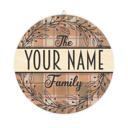 Personalized, Family Name, Fall, Plaid,Thanksgiving Door, Decor, Sign, Wreath, Wooden Door Hanger