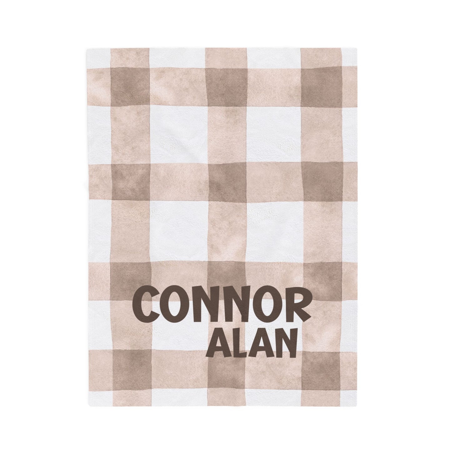 Personalized Velveteen Plush Blanket, Newborn, Baby, Nursery, Infant, Shower Gift, Hospital Blanket, Brown Plaid
