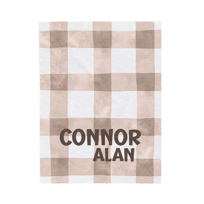 Personalized Velveteen Plush Blanket, Newborn, Baby, Nursery, Infant, Shower Gift, Hospital Blanket, Brown Plaid