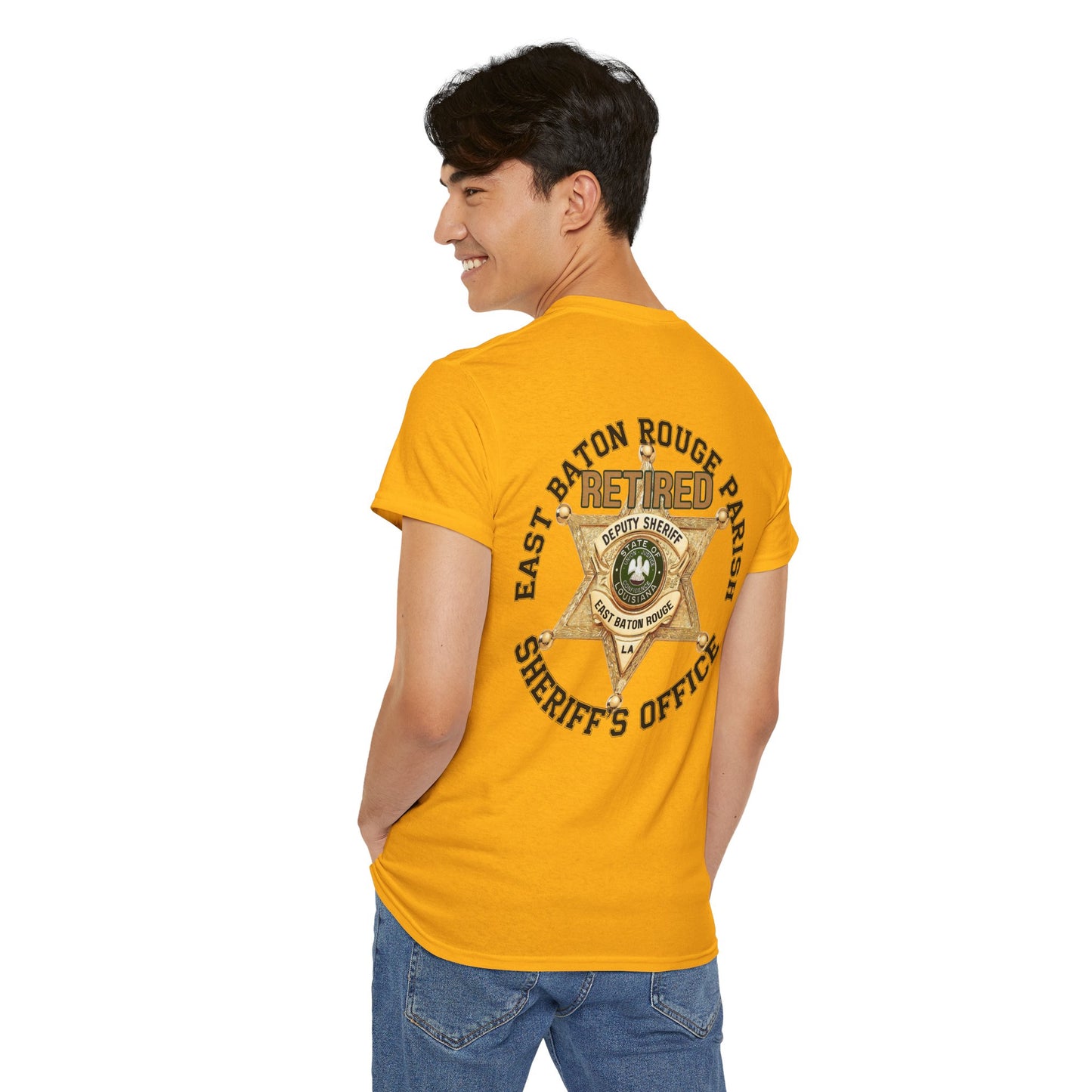 Pocket Front, Design on Back EBRSO Badge Retired Sheriff Heavy Cotton Tee, Unisex Tee, Law Enforcement Gift, Retirement Celebration T-shirt