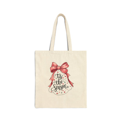 Festive Cotton Canvas Tote Bag - "'Tis the Season" Christmas Gift, Reusable Shopping Bag, Holiday Decor, Eco-Friendly Tote