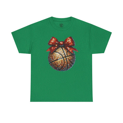 Basketball Glitter with a Bow Tee: Unisex Heavy Cotton Shirt for Sports Lovers, Gift, Basketball Fans