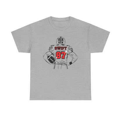 Swift 87 Unisex Heavy Cotton Tee, Football Fan Shirt, KC Chiefs, Kelce, Swiftie, Engaged