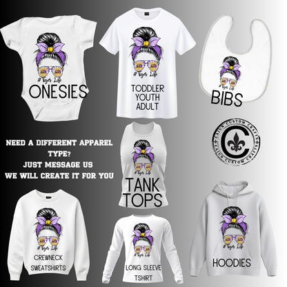 Messy Mom Bun, Tiger Life, Purple and Gold