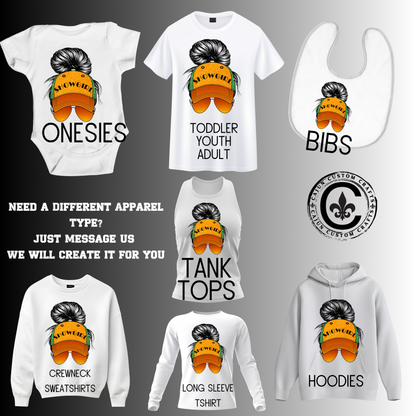 Messy Mom Bun, Showgirl, Orange Glitter, Green