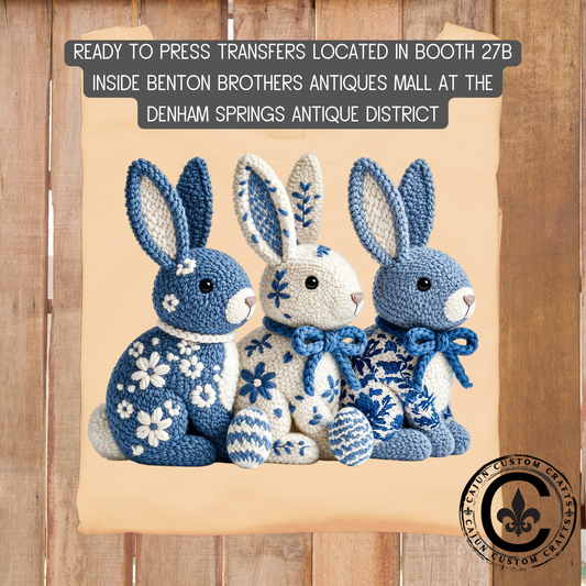 3 blue bunnies dtf transfer, tshirt, tumbler, jewelry