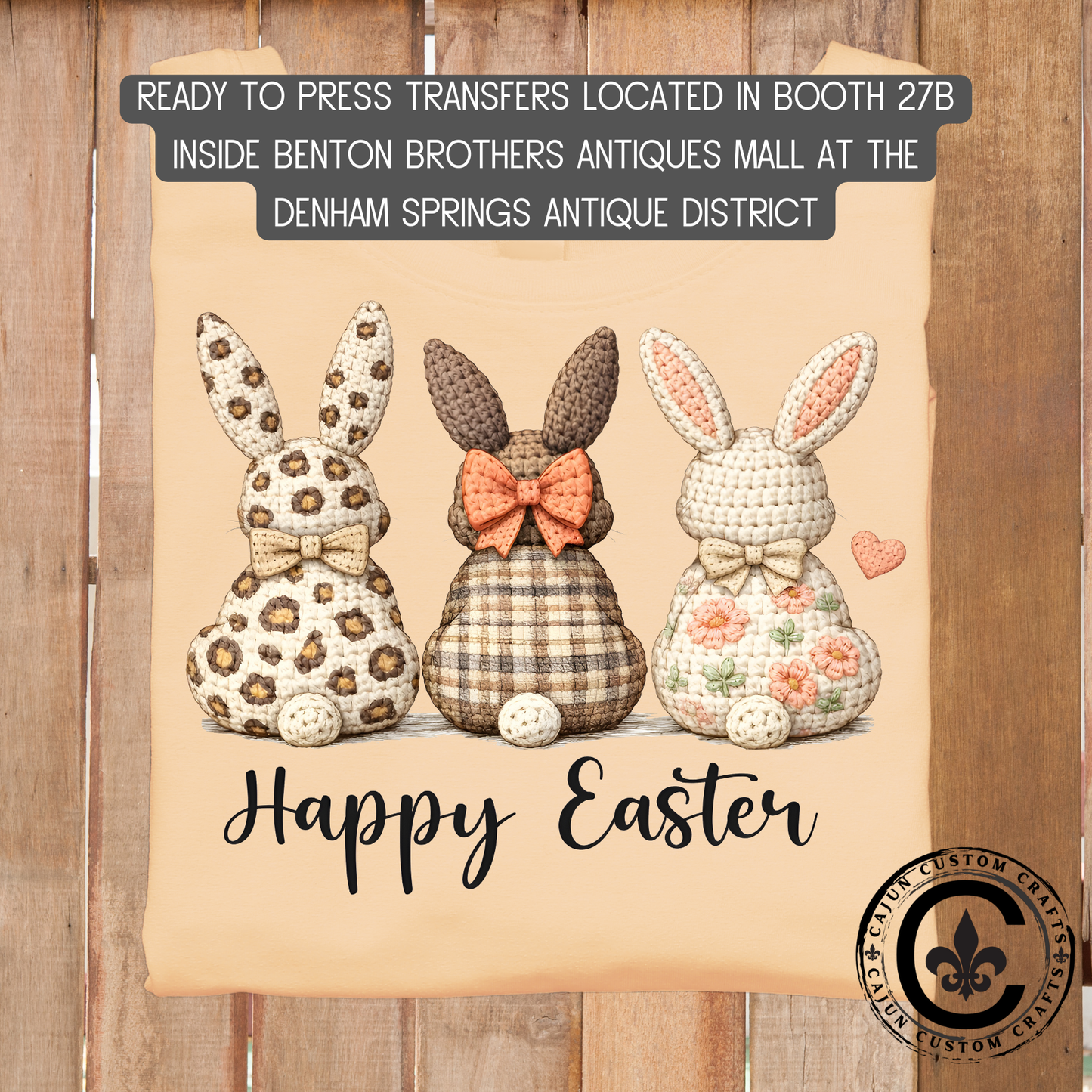 Happy Easter 3 rustic bunnies dtf transfer, tshirt, tumbler, jewelry