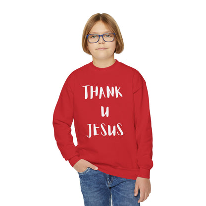 Youth Crewneck Sweatshirt - Thank U Jesus, Faithful Crewneck, Christian Youth Apparel, Inspirational Gift, Bible Verse Sweatshirt