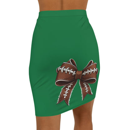 Green Football Bow Women's Pencil Skirt, Stylish Skirt Fun Night Out, Team Spirit! Game Day, homecoming