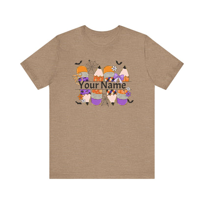 Personalized Halloween School Pencil with your name design, on a bella canvas shirt
