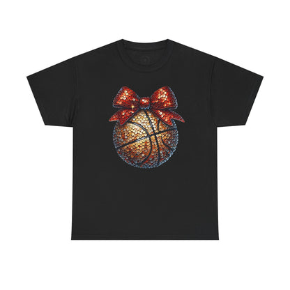 Basketball Glitter with a Bow Tee: Unisex Heavy Cotton Shirt for Sports Lovers, Gift, Basketball Fans