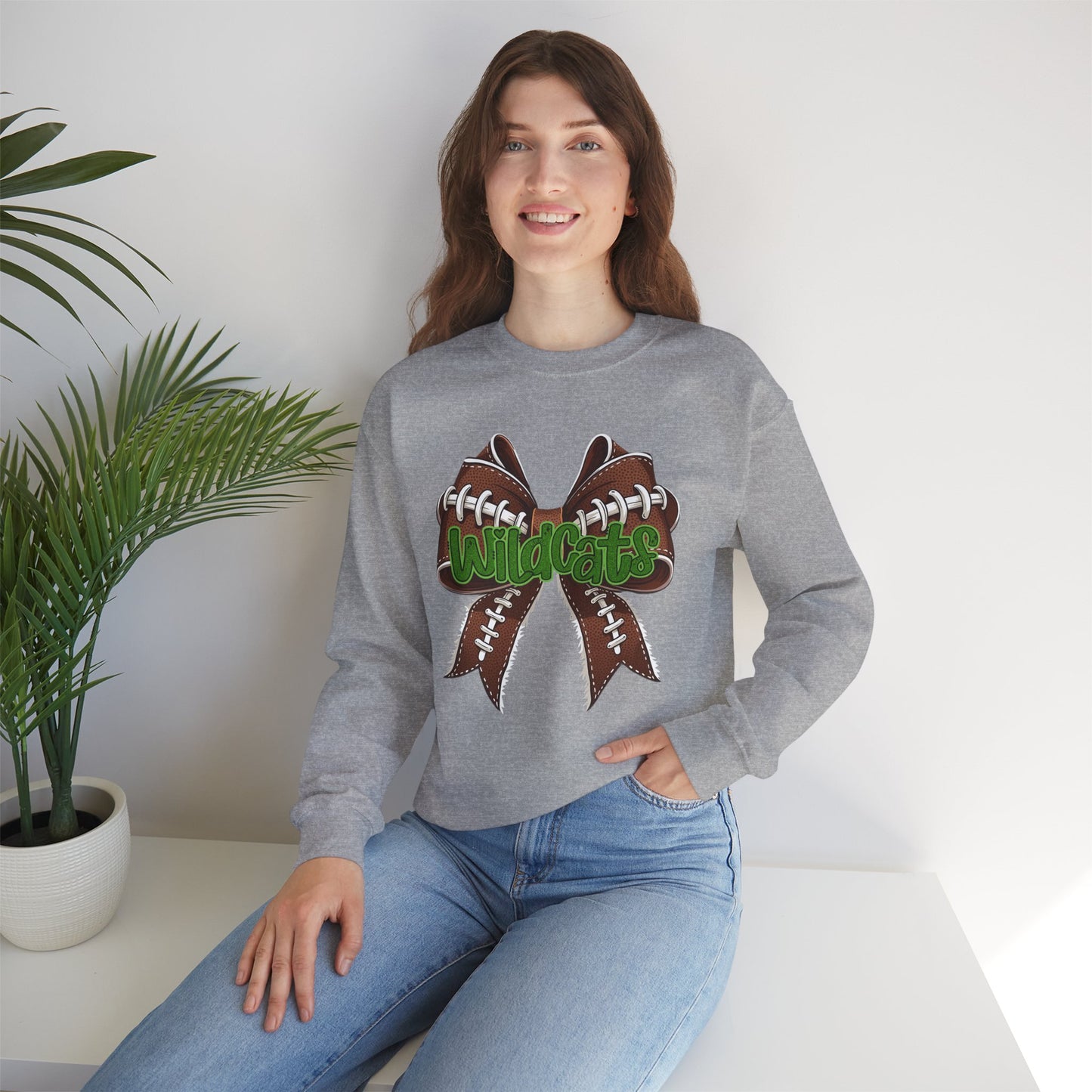 Wildcats Football, Bow Crewneck Sweatshirt, Cozy Unisex Sweatshirt, Perfect Gift for Birthdays, Casual Wear, Wildcat Theme Apparel, Walker, La WHS, WJH