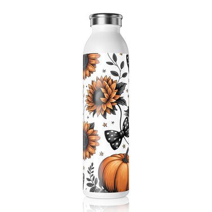 Autumn Pumpkin & Sunflower Slim Water Bottle, Fall Decor, Halloween Gift, Reusable Water Bottle, Eco-Friendly Flask