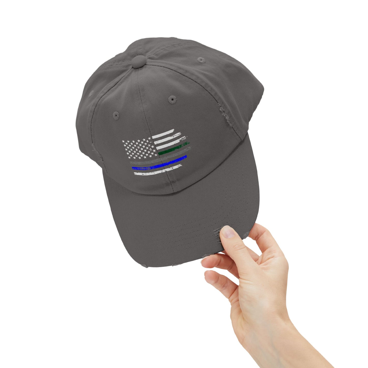 Thin Blue and Thin green Flag, Unisex Distressed Cap, Law Enforcement, Military, hat