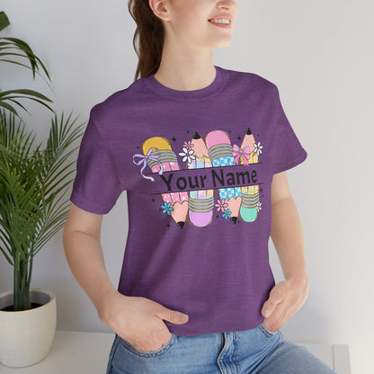 Personalized Back to School Pencil with your name design, on a bella canvas shirt