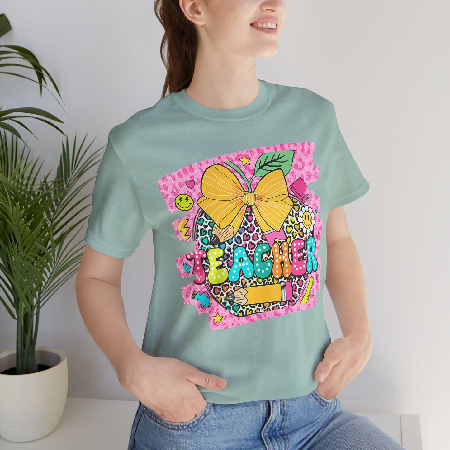 Funky Teacher Tshirt, Unisex, Bella Canvas, Back to school, apple, animal print