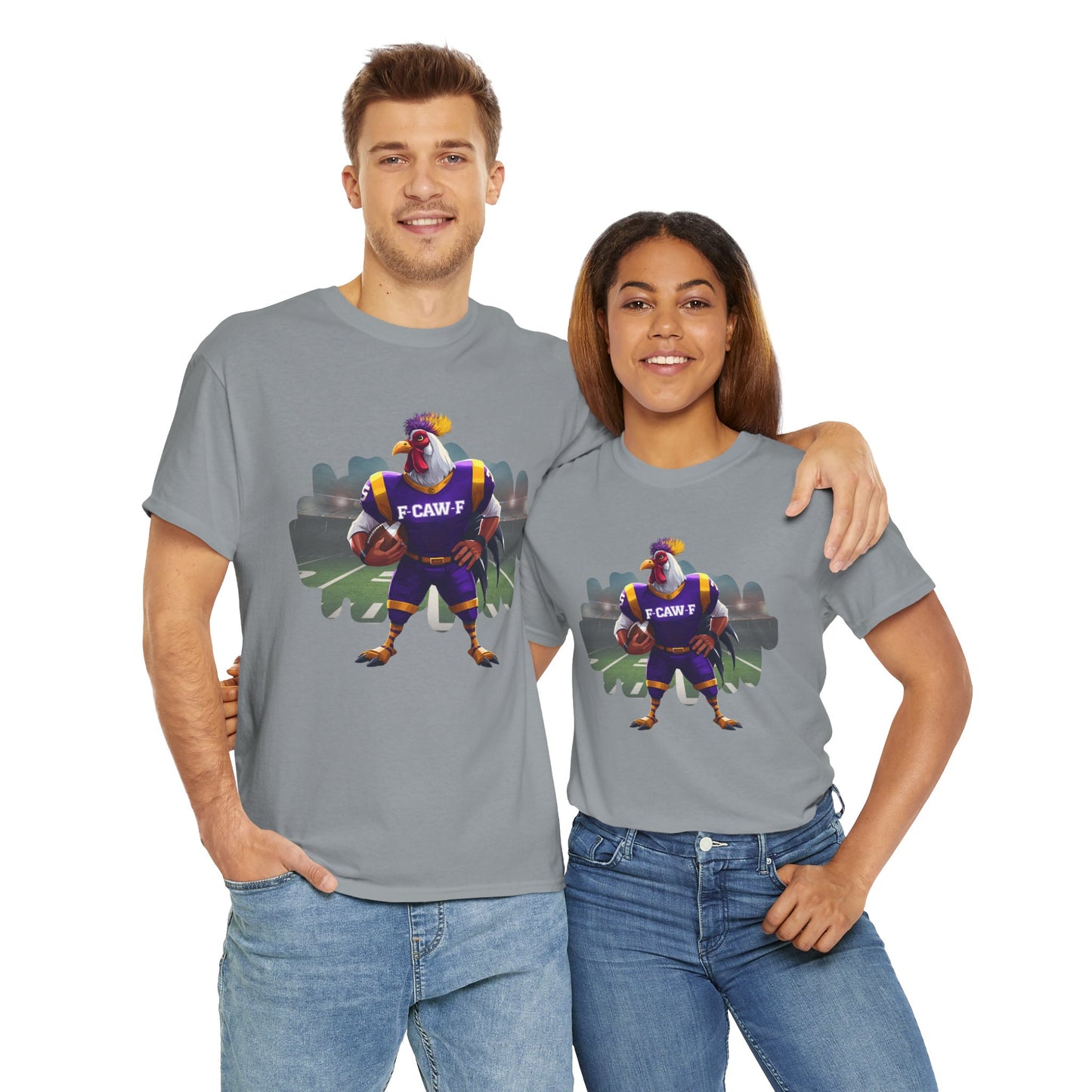 F-CAW-F Football Rooster, Purple and Gold , Sporty Unisex Heavy Cotton Tee