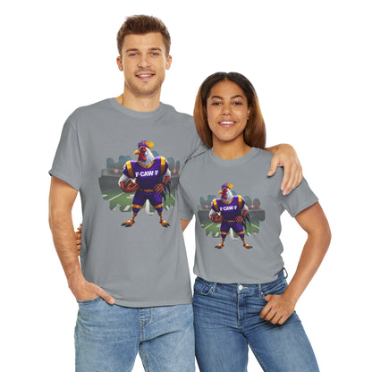 F-CAW-F Football Rooster, Purple and Gold , Sporty Unisex Heavy Cotton Tee
