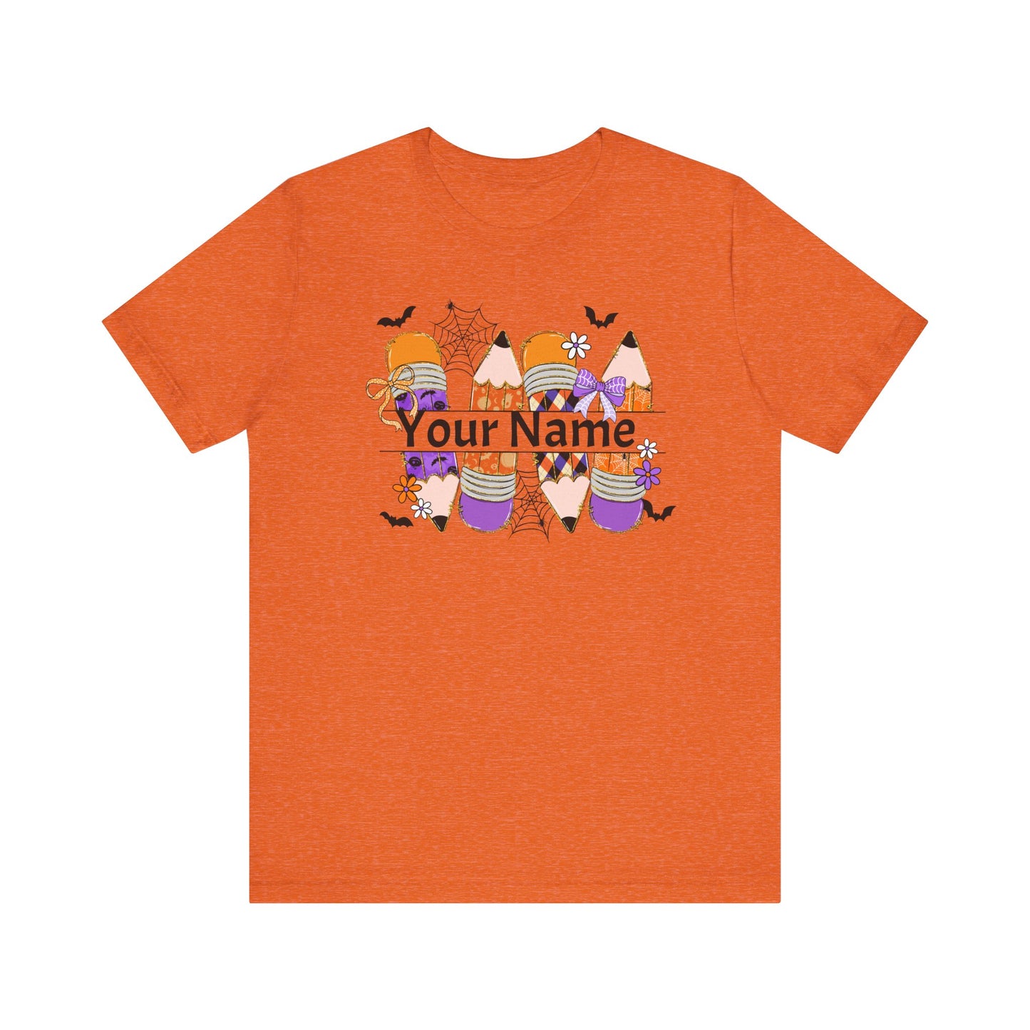 Personalized Halloween School Pencil with your name design, on a bella canvas shirt