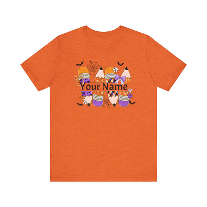 Personalized Halloween School Pencil with your name design, on a bella canvas shirt
