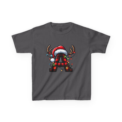 Letter A, Christmas Themed Kids Tee, Holiday Gift for Children, Personalized Holiday Shirt, Kids Holiday Outfit, Family Matching