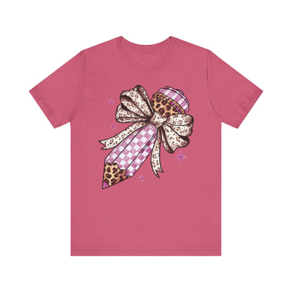 Leopard and pink checkered Bow Pencil Tee - Cute Teacher Gift, Back to School Outfit, Art Lover Shirt, Classroom Apparel, Fun Educational Shirt