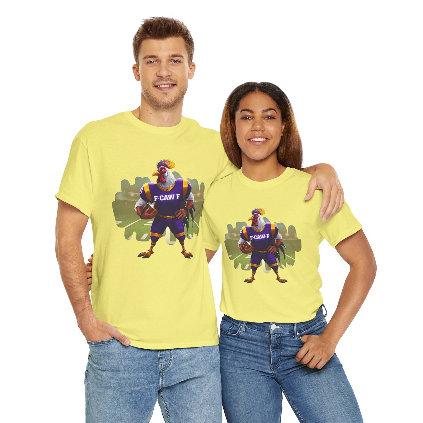 F-CAW-F Football Rooster, Purple and Gold , Sporty Unisex Heavy Cotton Tee