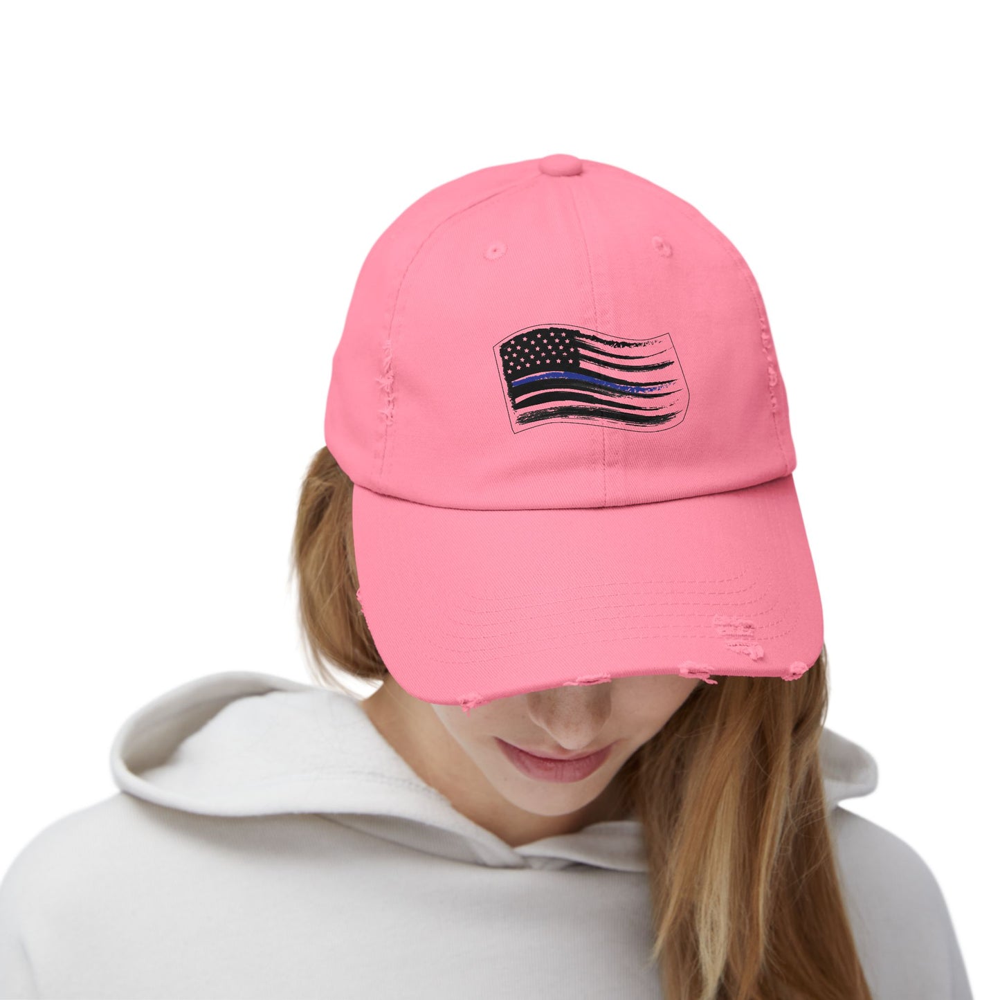 Thin Blue Line Flag, Unisex Distressed Cap, Funny Hat, Casual Gift, Everyday Wear, Cool Accessory, Adjustable Cap