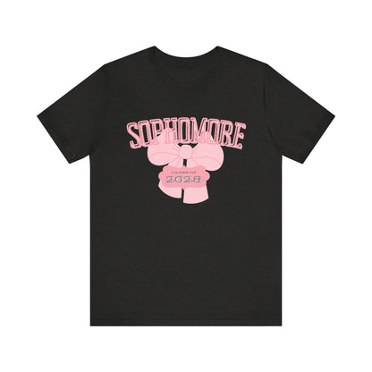 Sophomore Class of 2028 Bow Graphic Bella Canvas Tee, Cute College Shirt, Unisex Short Sleeve Top, Gift for Students, High School Graduation Apparel