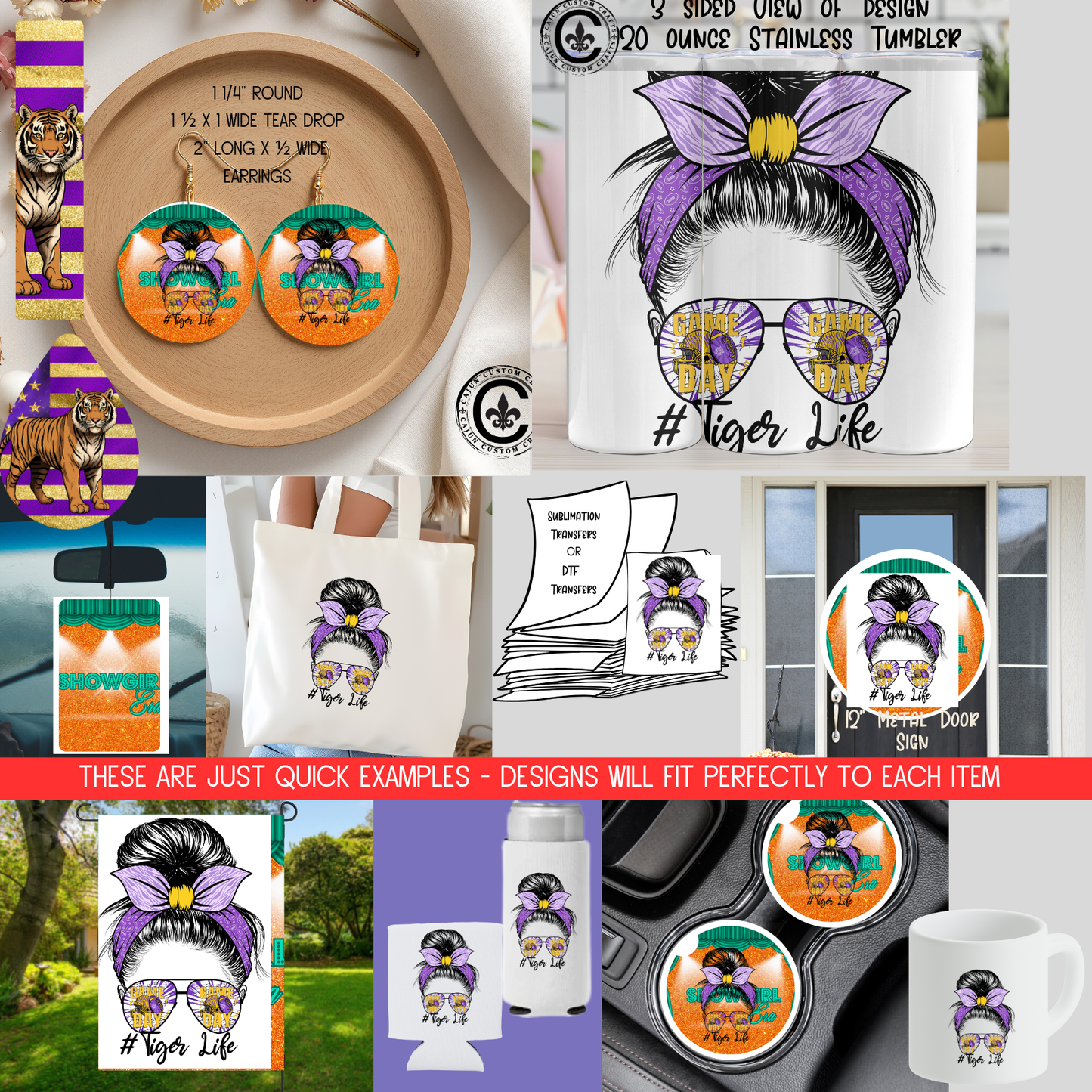 Messy Mom Bun, Tiger Life, Purple and Gold