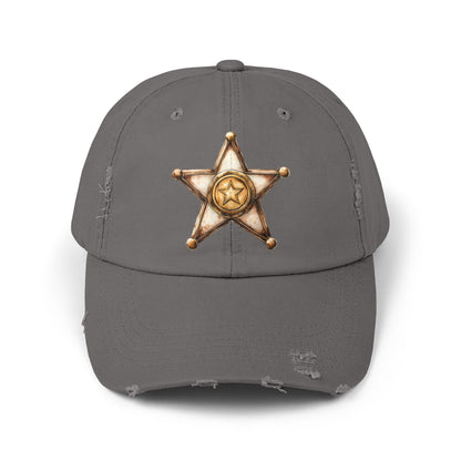 Unisex Distressed Sheriff Cap, Adjustable Hat, Casual Headwear for Outdoor Adventures, Gifts for Police Fans, Unique Fashion Accessory