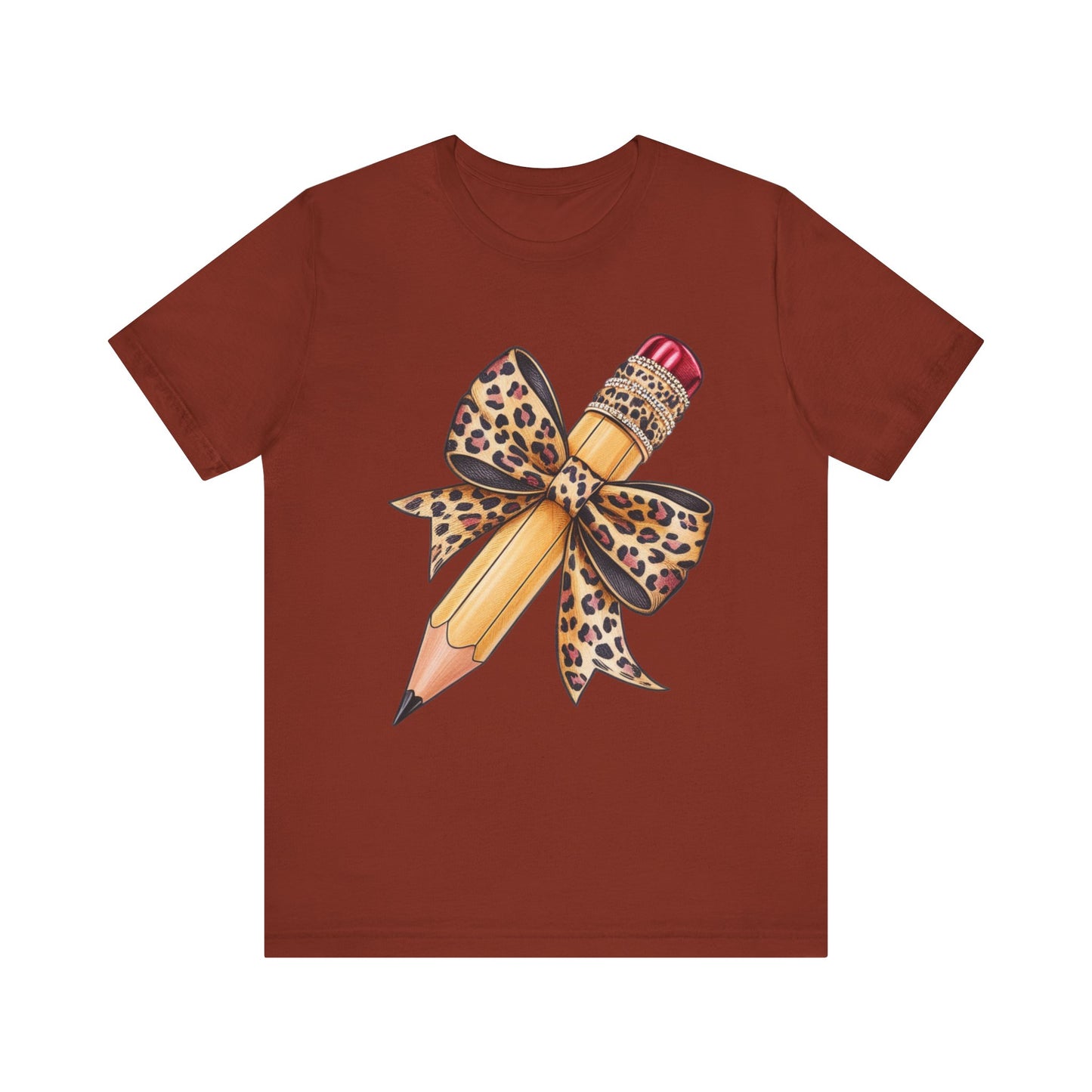 Leopard Bow Pencil Tee - Cute Teacher Gift, Back to School Outfit, Art Lover Shirt, Classroom Apparel, Fun Educational Shirt