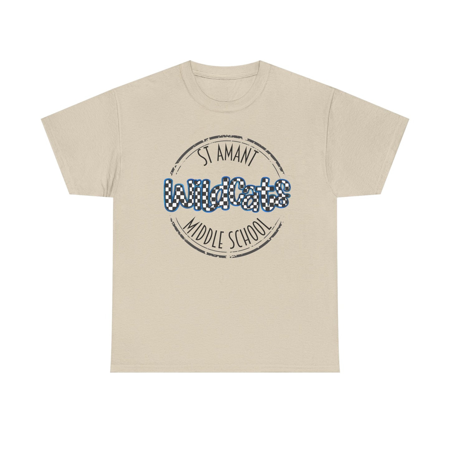 SAMS Wildcats with a black checkered style, Whimsical on a Unisex Tshirt, St Amant Middle School