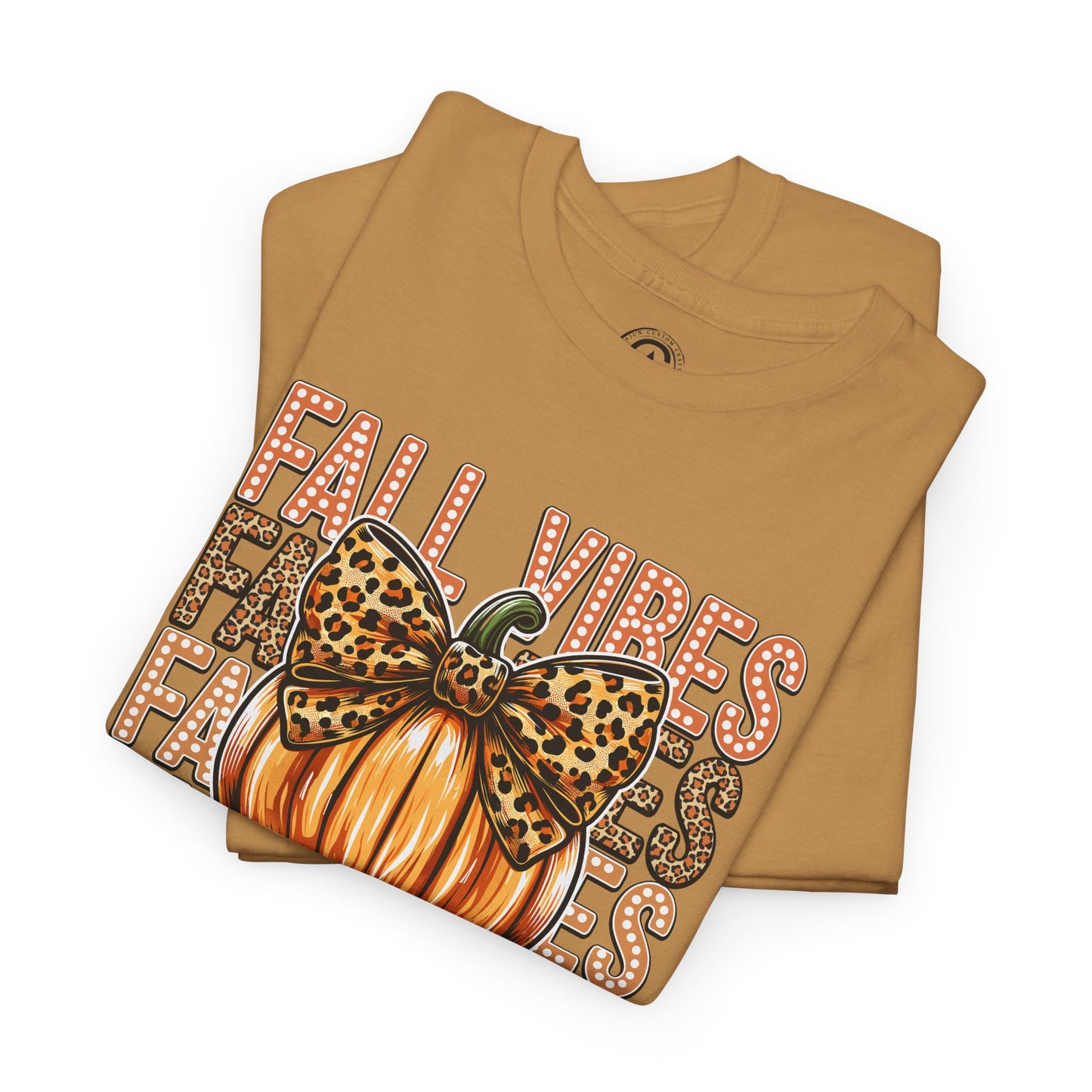 Fall Vibes Unisex Cotton Tee, Autumn Shirt, Pumpkin Graphic Tee, Halloween Apparel, Cozy Fall T-Shirt, Seasonal Outfit, leopard bow