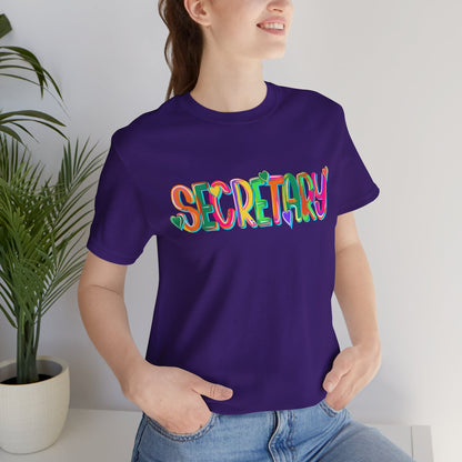 Colorful Secretary Unisex Tee, Fun School Admin