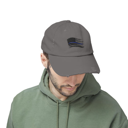 Thin Blue Line Flag, Unisex Distressed Cap, Funny Hat, Casual Gift, Everyday Wear, Cool Accessory, Adjustable Cap