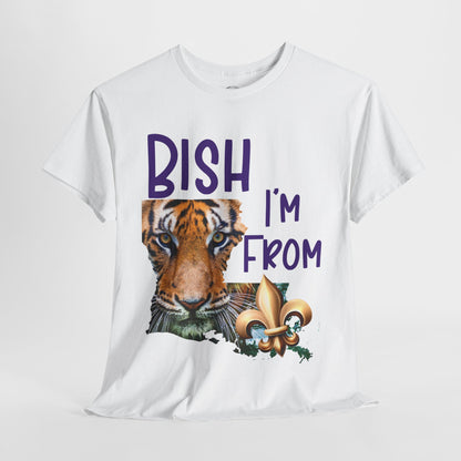 I'm From Louisiana, Unisex Heavy Cotton Tee with Tiger Design, game day, Tigers, Fleur De Lis, Tiger Face
