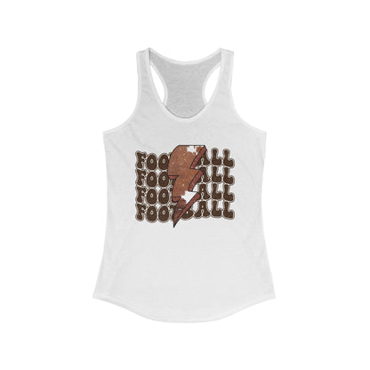 Stacked Football with a Cowhide Lightning bolt Women's Racerback Tank Top, Perfect for Game Day, Sports Events, Tailgating, and Everyday Wear