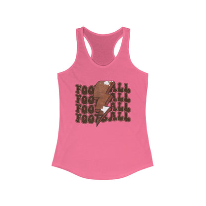 Stacked Football with a Cowhide Lightning bolt Women's Racerback Tank Top, Perfect for Game Day, Sports Events, Tailgating, and Everyday Wear