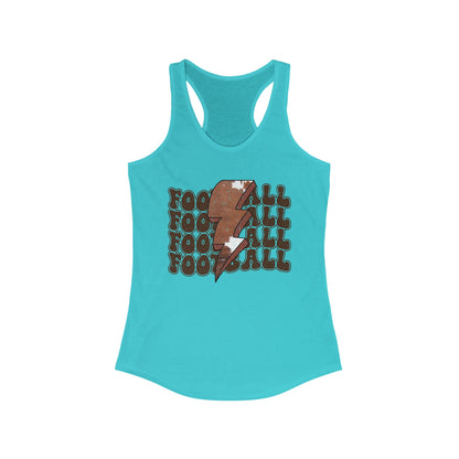 Stacked Football with a Cowhide Lightning bolt Women's Racerback Tank Top, Perfect for Game Day, Sports Events, Tailgating, and Everyday Wear