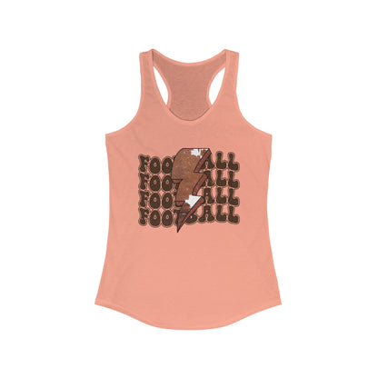 Stacked Football with a Cowhide Lightning bolt Women's Racerback Tank Top, Perfect for Game Day, Sports Events, Tailgating, and Everyday Wear