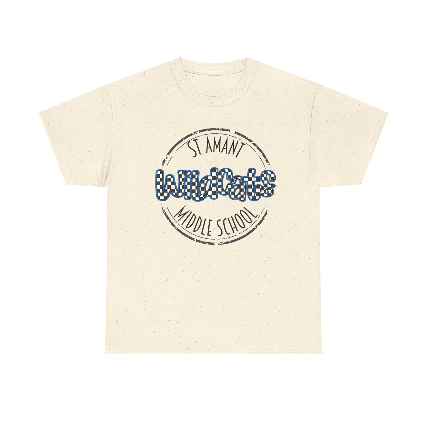 SAMS Wildcats with a black checkered style, Whimsical on a Unisex Tshirt, St Amant Middle School
