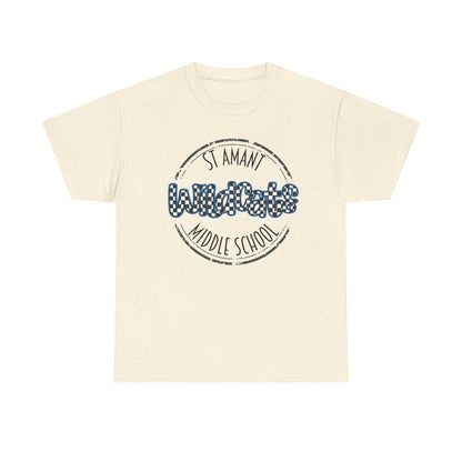SAMS Wildcats with a black checkered style, Whimsical on a Unisex Tshirt, St Amant Middle School