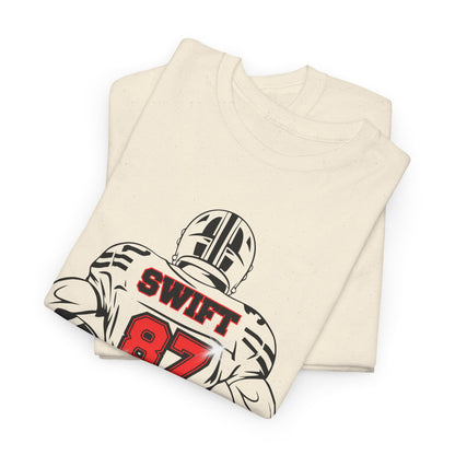 Swift 87 Unisex Heavy Cotton Tee, Football Fan Shirt, KC Chiefs, Kelce, Swiftie, Engaged